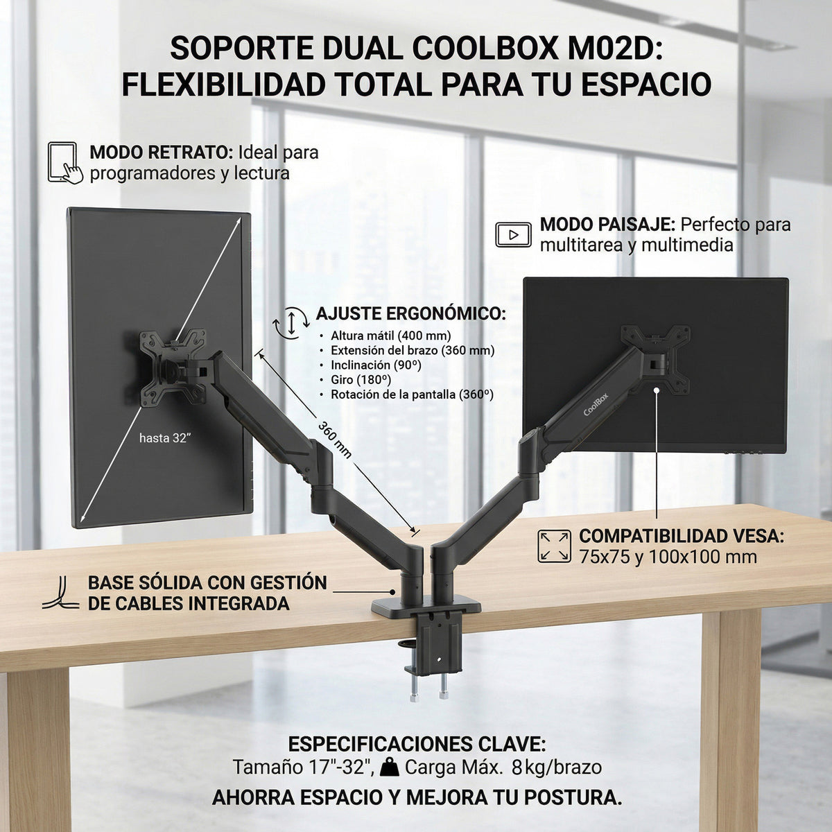 Soporte de brazos para dos monitores M02D